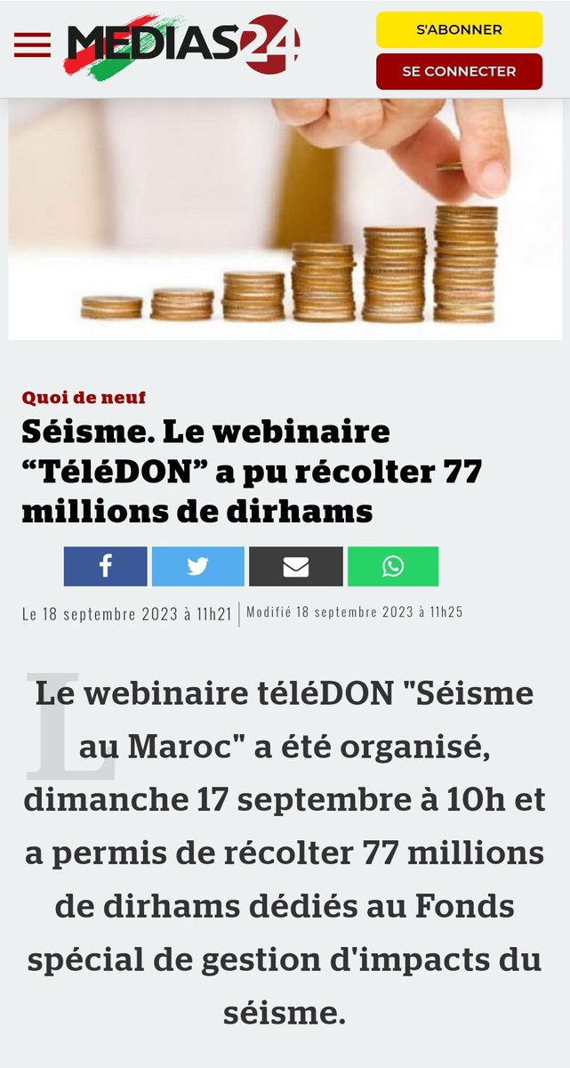 ElRhassane's tweet photo. الحمد لله الذي بنعمته تتم الصالحات ...

مقال ميديا 24 حول ندوة التضامن وجمع التبرعات "زلزال المغرب" "تيلي دون" : https://t.co/6ye6oER4hf
لإعادة مشاهدة تجارب إدارة الكارثة ورسائل الدعم والتبرعات عبر العالم :
https://t.co/TtpJ4WTboU
لنساهم جميعا في الصندوق الرسمي 126. https://t.co/im68WWQ3Ib