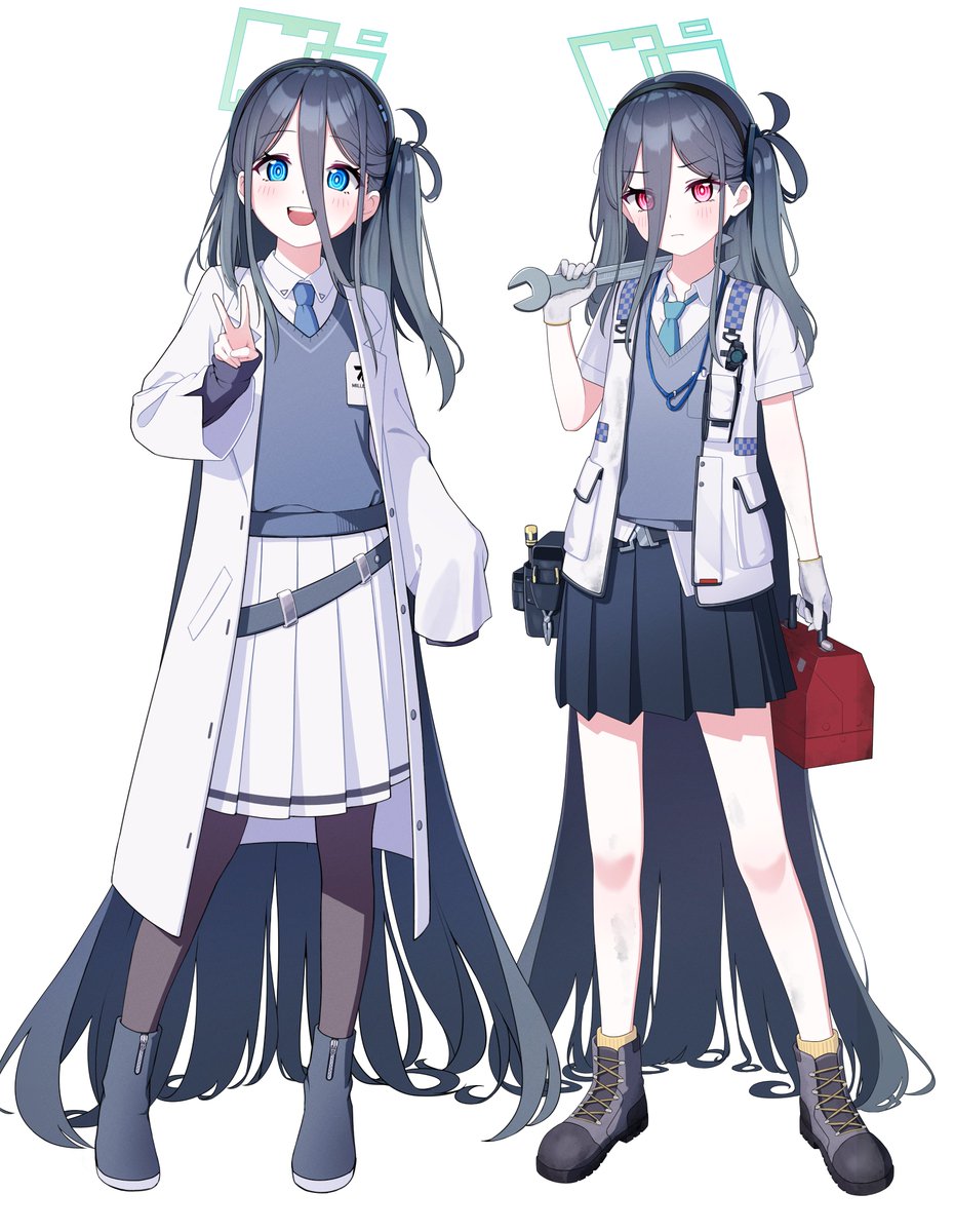 aris (blue archive) absurdly long hair halo long hair multiple girls 2girls skirt very long hair  illustration images