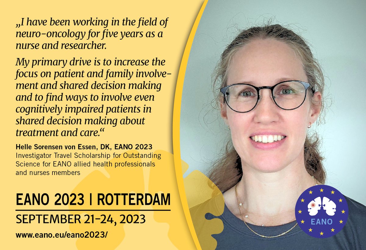 Join us at #EANO2023! See how our scholarship winners present their work. Congrats to <a href="/HellevonEssen/">Helle</a> for beeing awarded with the Investigator Travel Scholarship for Outstanding Science for EANO allied health professionals &amp; nurses members! #btsm bit.ly/45byKnD <a href="/OncoAlert/">OncoAlert</a>