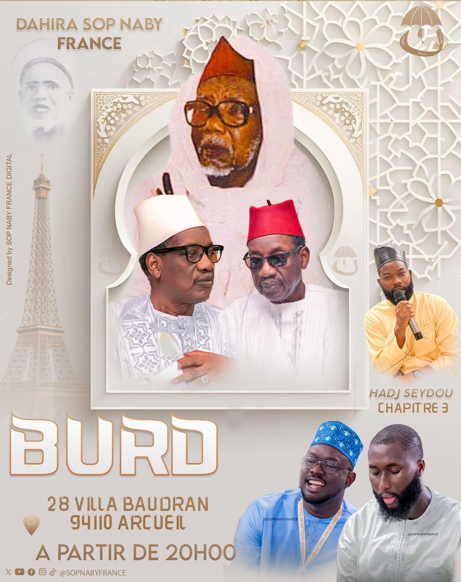 sop_naby's tweet photo. Rendez-vous ce soir pour le Chapitre 3 du BURD À PARIS in sha Allah à la même adresse : 
28 Villa BAUDRAN, 
Arcueil 94110 

Le début de la séance est prévu à 20H

Vous y êtes tous conviés in sha Allah 🤝🤍📿

https://t.co/4ZECqhJW9J

#SopNabyFrance 
#Burd2023 https://t.co/dxRVyZ9ZQl