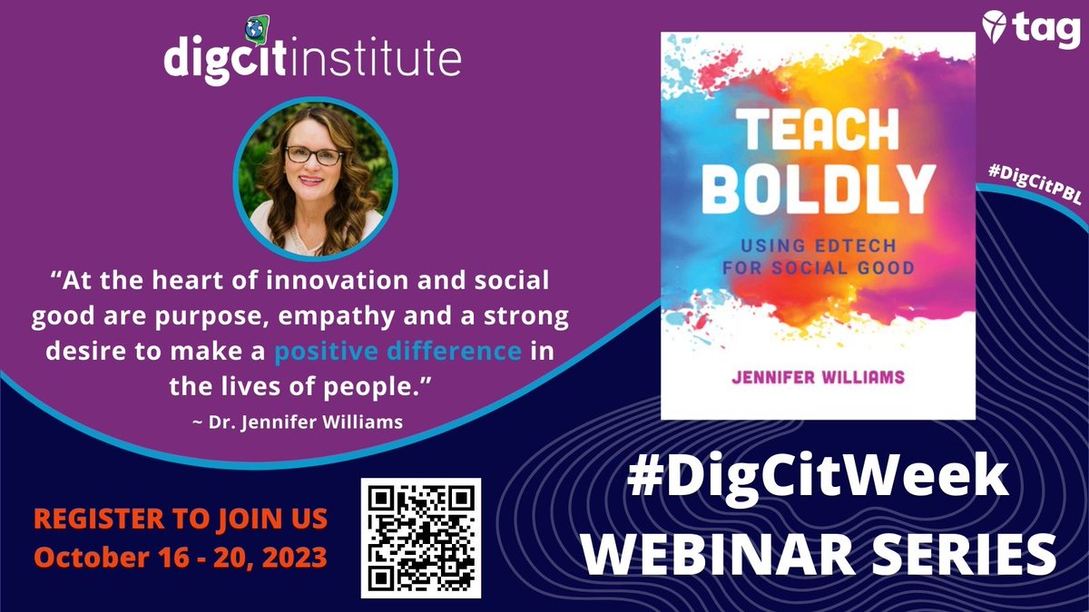 How are you spending #DigCitWeek?

@JenWilliamsEdu is joining us for our #DigCitPBL webinar series!

'At the heart of innovation & social good are purpose, empathy & a strong desire to make a positive difference in the lives of people.' #TeachBoldly

🔗 forms.gle/aYPKir5tthSBof…