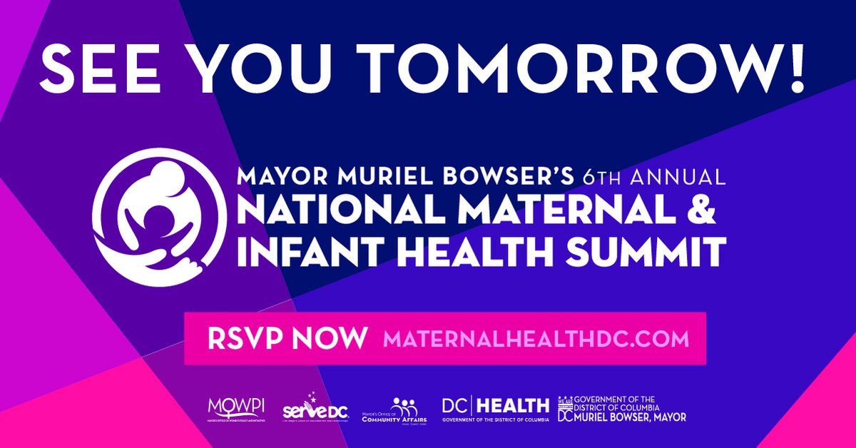 We can't wait to see everyone tomorrow at @MayorBowser’s Maternal & Infant Health Summit 😍 Registration for the summit begins at 8:00am ⏰ It’s free to attend with amenities available for moms and children. It’s not too late to RSVP at maternalhealthdc.com