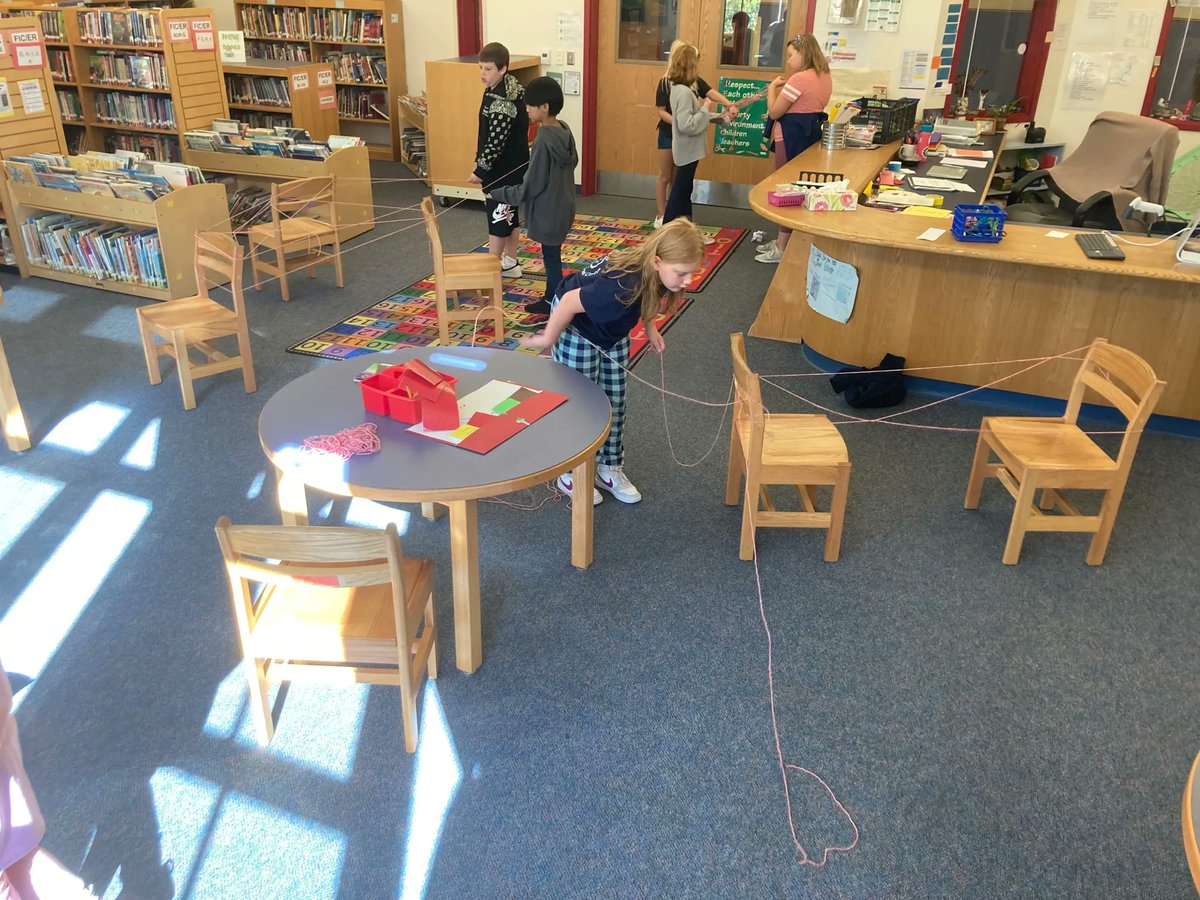 UnionVt's tweet image. Fifth graders were learning about spider webs. STEAM in the library.