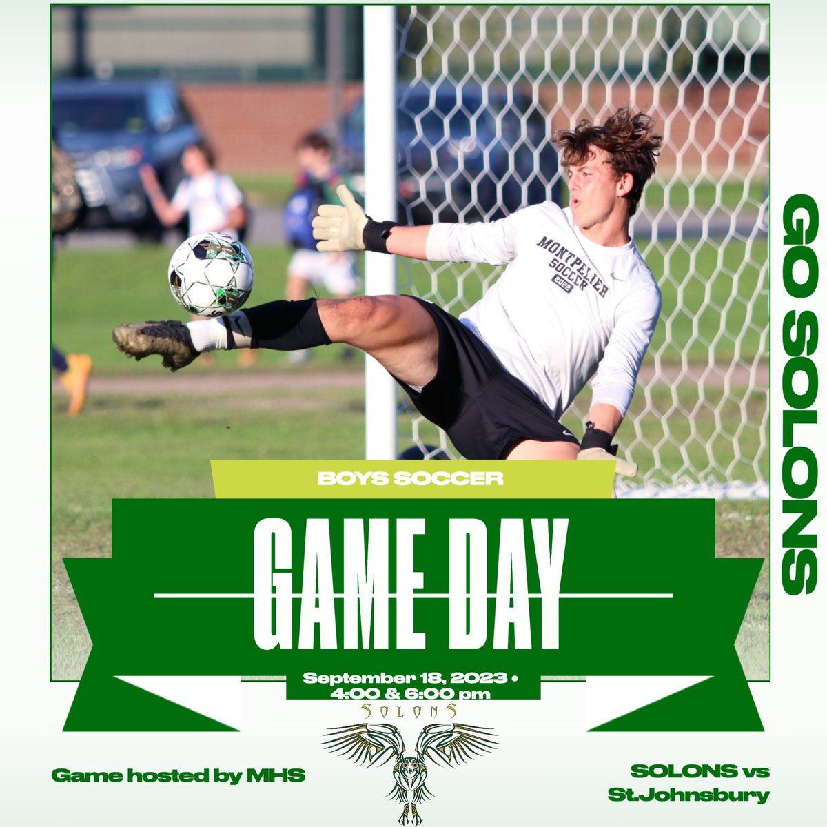 HAPPY MONDAY SOLONS!! What better way to start your week then coming to MHS and watching your Solons BSOC teams take on St.Johnsbury Academy. Games are at 4:00 &amp; 6:00 pm! GO SOLONS🦉⚽️