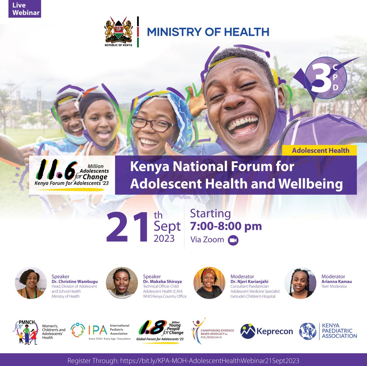 Kenyapaeds's tweet image. This week we talk about matters of adolescent health and wellbeing. Make sure to join us, this Thursday starting at 7p.m., as we have this crucial conversation. 
To register: bit.ly/KPA-MOH-Adoles…

#AfyaYaWatotoWetu #11point6Mil4Change
#1point8forchange #TeenVoicesCount