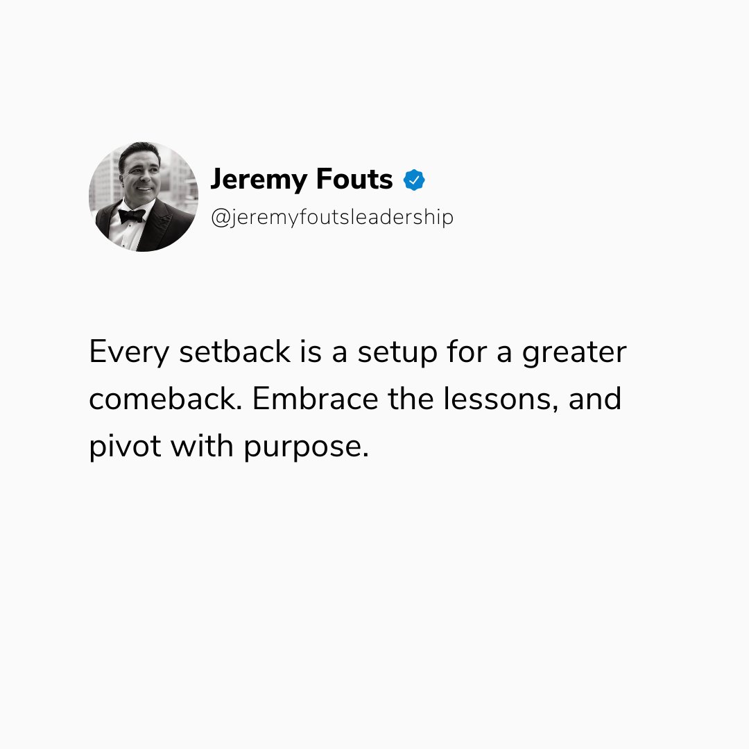 FoutsLeadership's tweet image. Feeling weighed down by life&apos;s challenges? Remember this: every setback you face is preparing you for a more significant comeback. It&apos;s not about the fall; it&apos;s about the lesson. Use that knowledge, pivot with conviction, and you&apos;ll find your path. 💪 #FromSetbackToSuccess