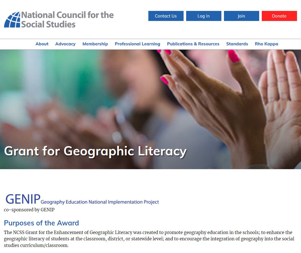 Grant for Geographic Literacy
Looking for some instructional inspiration and the resources to assist? Apply for the NCSS Grant for Geographic Literacy. Winners receive a $2,500 grant and more! Check out the details at socialstudies.org/membership/gra…
