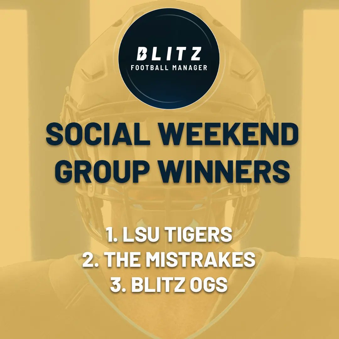 Congratulations to our Social Weekend winners, Giants 15 and LSU Tigers who win their individual and group categories respectively. 🏆🙌