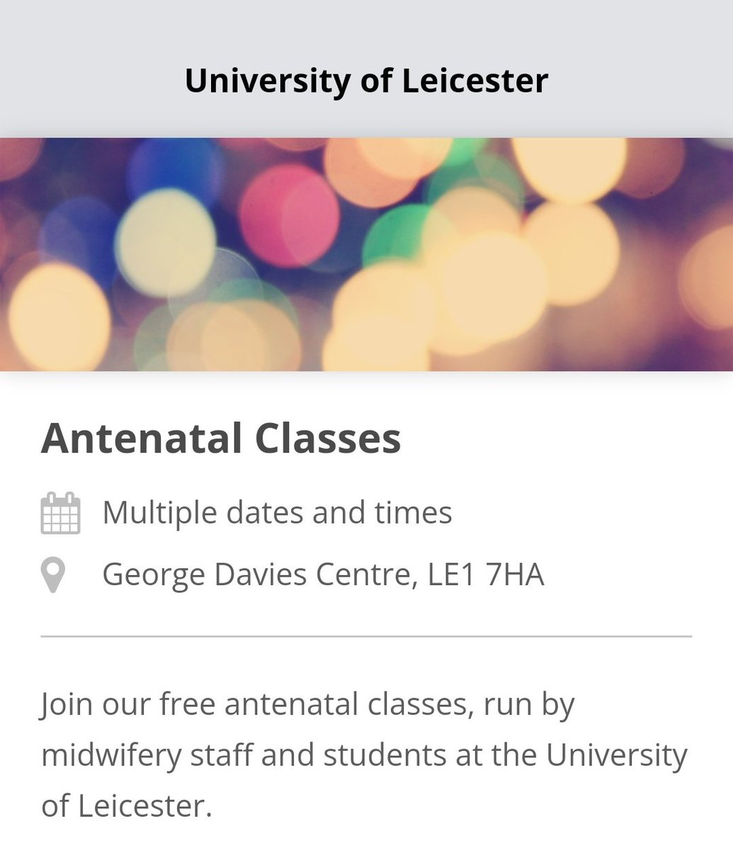 FREE Antenatal classes are being offered <a href="/uniofleicester/">University of Leicester</a>. Run by midwifery staff and students you can sign up to three classes covering pregnancy, birth and the postnatal period. Click on the link below to book 
buytickets.at/universityofle…
<a href="/Leic_hospital/">Leicester's Hospitals</a> <a href="/LeicesterMammas/">Leicester Mammas</a>