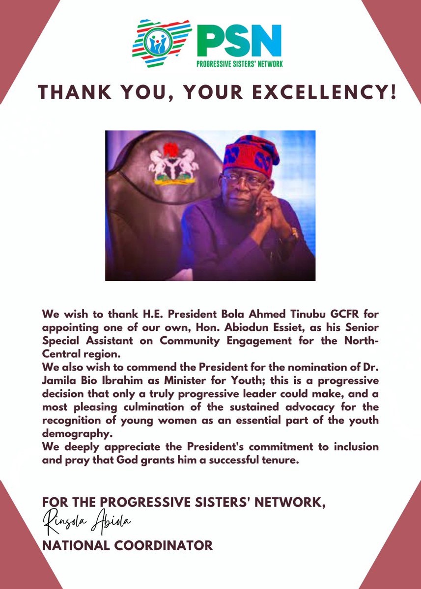 RinsolaAbiola's tweet photo. On behalf of all members of @APC_PSN, I wish to thank H.E. President @officialABAT for the appointment of our dear Sister and North-Central Zonal Coordinator, Hon. @AbiodunEssiet as SSAP Community Engagement (North-Central).

Congratulations again, my sister. https://t.co/AKGlKRCJQv