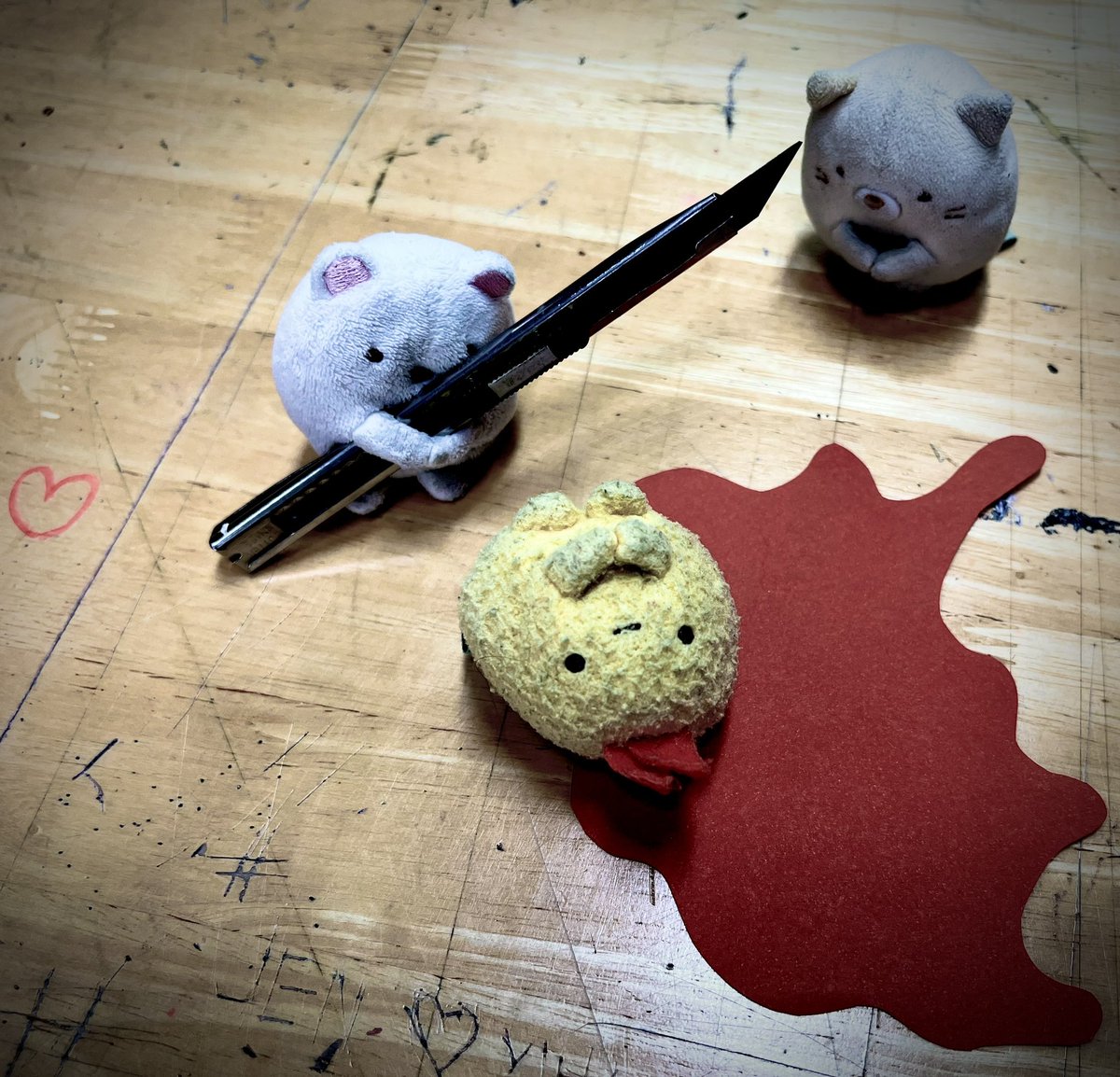 Mr and Mrs Squeeks…
With the craft knife…
In the Art Room.