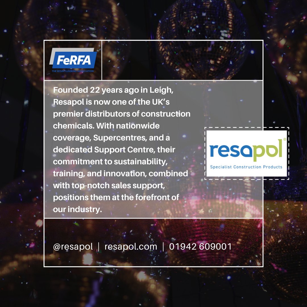 #SponsorSpotlight on <a href="/resapol/">Resapol</a>! Established 22 years ago and now a top UK distributor, we are thrilled to have them sponsoring #FeRFAAwards2023. For unparalleled quality in resin flooring, and specialist construction products, choose <a href="/resapol/">Resapol</a>. 
Thank you Team!🌟 #FeRFAMember