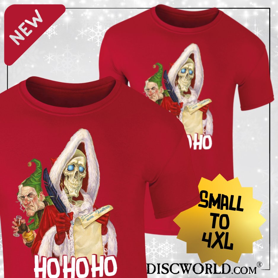 New! Death & Albert #Hogswatch t-shirt. HO HO HO. “No, no, no!” said Albert. “You got to put a bit of life in it, sir… you got to sound like you’re p*ss*ng brandy and cr*pp*ng plum pudding, sir, excuse my Klatchian.” 🎅 bit.ly/hogswatch-t-sh… #Discworld #TerryPratchett