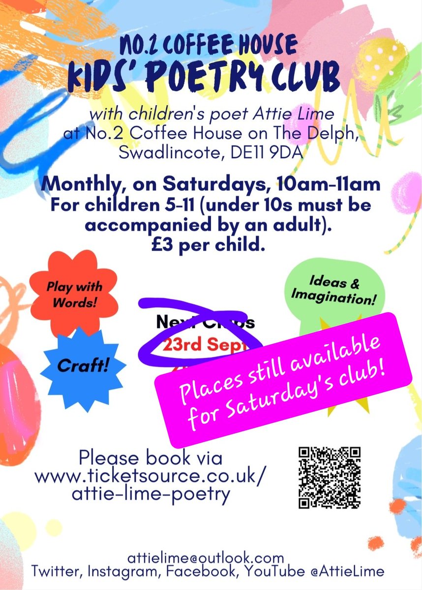 Come along for some fun with words, this Saturday at 10am. Booking required, thanks. 😊
#Swadlincote #families #poetry #craft #southderbyshire #swad