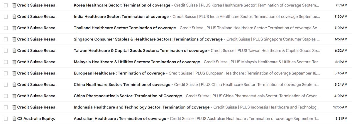 End of an era! As a long-time follower of global #biotech/healthcare, I have learned a lot from the many good analysts at @CreditSuisse esp for their ex-US coverage, which was often more critical than typical US sell-side coverage. Best wishes to everyone on their new endeavor!