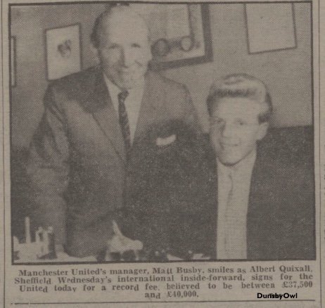 Dunsbyowl's tweet photo. #OnThisDay 65 years ago - Sheffield Wednesday's 'Golden Boy' Albert Quixall was transferred to
@ManUtd for the sum of £45,000 - a new British Transfer Record. #SWFC https://t.co/pY759eweuB