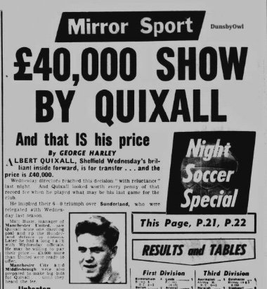 Dunsbyowl's tweet photo. #OnThisDay 65 years ago - Sheffield Wednesday's 'Golden Boy' Albert Quixall was transferred to
@ManUtd for the sum of £45,000 - a new British Transfer Record. #SWFC https://t.co/pY759eweuB