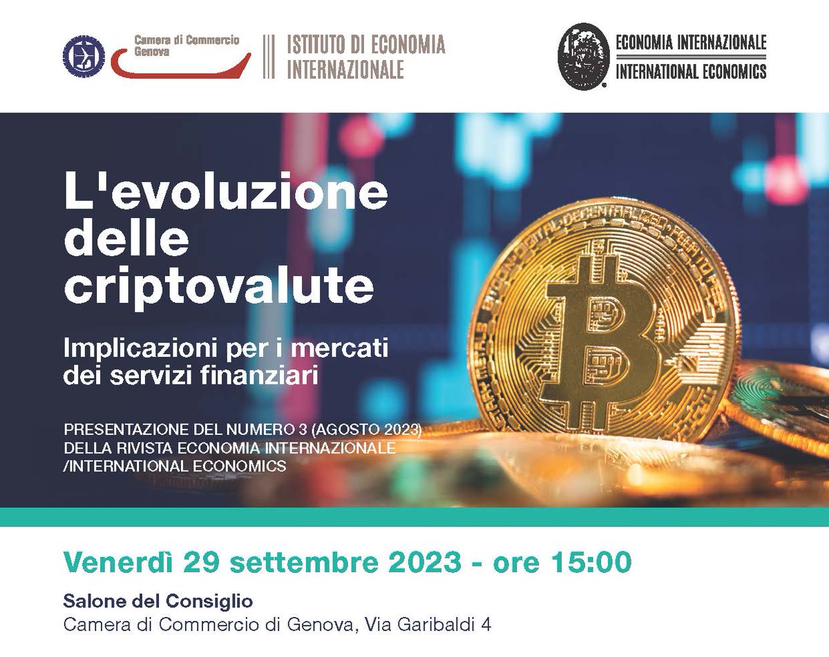 INSTITUTE1946's tweet photo. 29/09/23 H 15:00: "L'EVOLUZIONE DELLE CRIPTOVALUTE: IMPLICAZIONI PER I MERCATI DEI SERVIZI FINANZIARI"
Tra le più significative applicazioni della tecnologia digitale al settore finanziario spicca la nascita delle criptovalute (o valute virtuali).  Info: https://t.co/BgpTOerk3i https://t.co/mwyw3zACDD