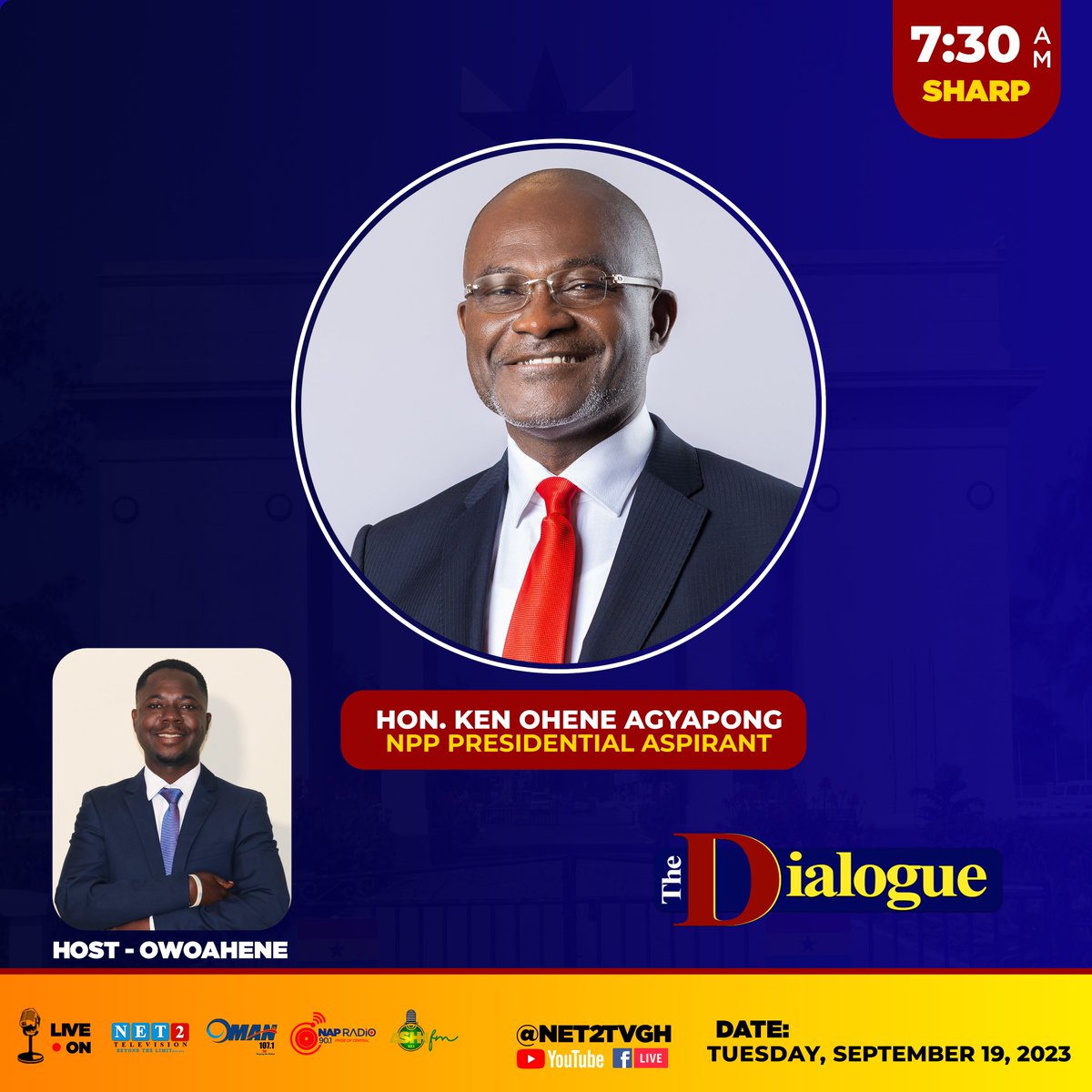 realKenAgyapong's tweet photo. Join me live tomorrow on The Dialogue Show at @net2tvgh at 7:30 am with Owoahene Antwi Boasiako
🗓️ Tues, 19th September,2023
⏲️ 7:30 am
#GhanaFirst🇬🇭
#TeamPHD
#KennedyAgyapong https://t.co/SdnvSAuhX2