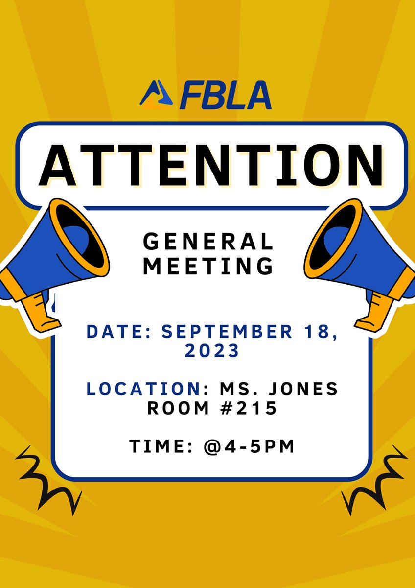 REMINDER‼️ FBLA will be having 
a general meeting today, September 18 from 4pm-5pm.