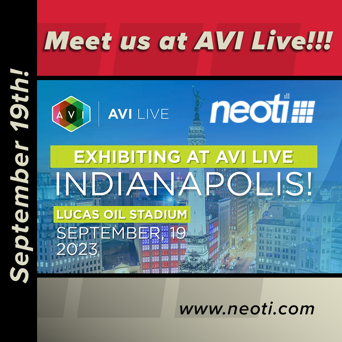 neotilive's tweet photo. Visit us TOMORROW! We look forward to seeing you at AVI Live in Indianapolis on September 19th. See our leading-edge solutions and talk to our industry experts. Find the solutions you need today and for the future!
#avtweeps #leddisplays #ledmanufacturer #DirectViewLED #neoti https://t.co/nRm9UWVAVQ