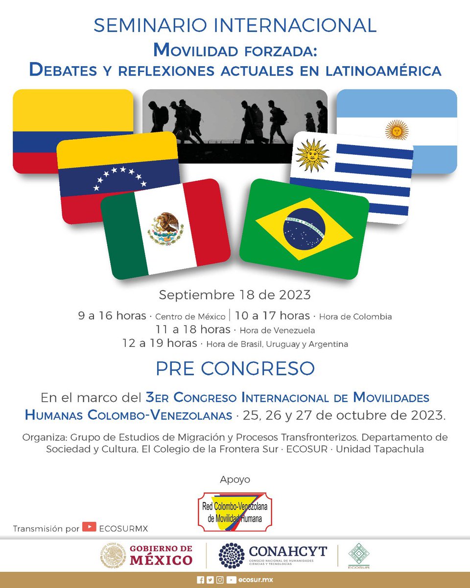 Hoy estaré en el Seminario Internacional "Movilidad Forzada: debates y reflexiones actuales en Latinoamérica” de ECOSUR, el gobierno de México y CONAHCYT. Mi ponencia será sobre la intersección entre migración y género que tanta atención merece.
