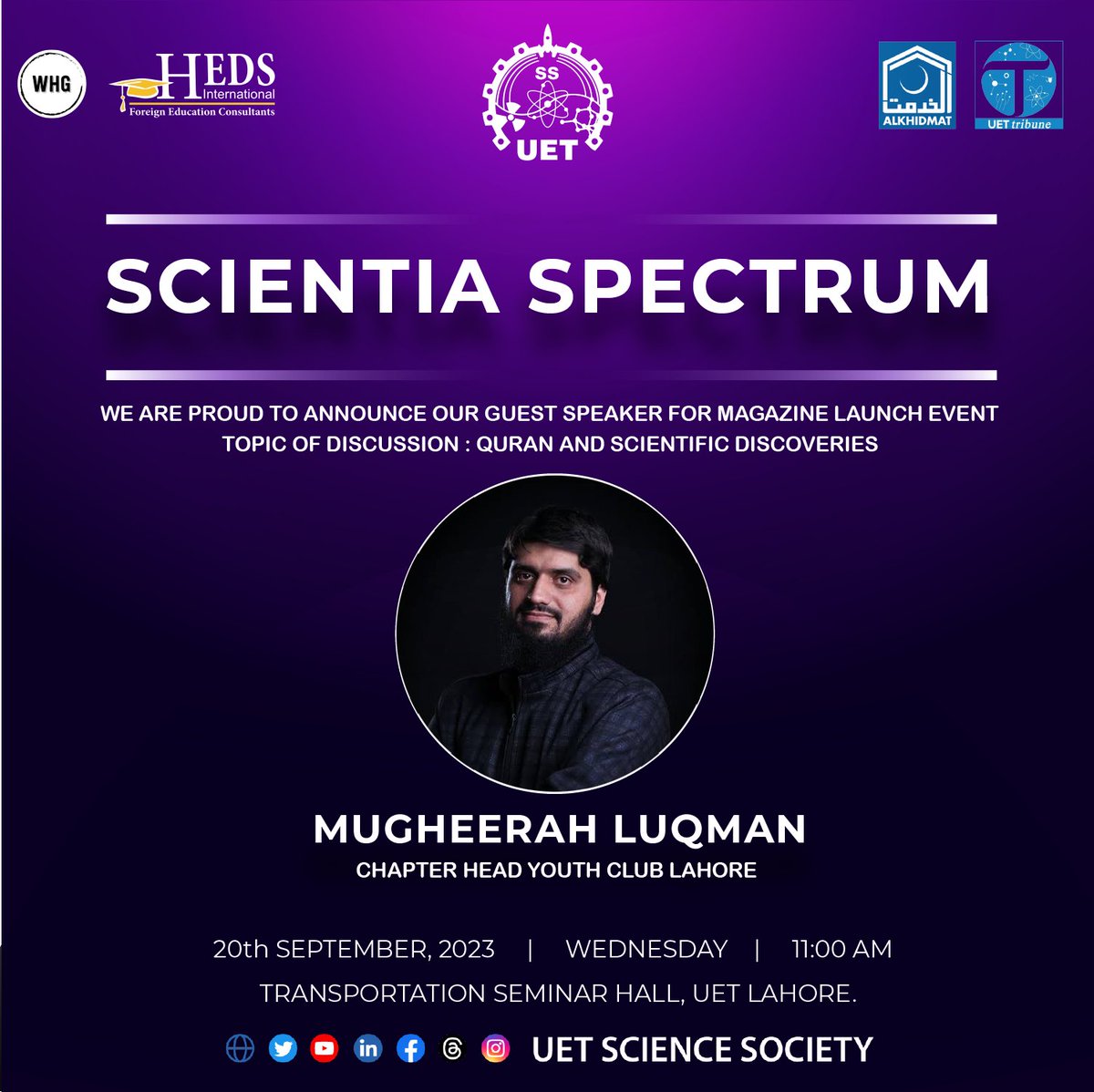 UET_SS's tweet photo. We are thrilled to announce that Mugheerah Luqman Youth Club, is going to be our guest for Magazine Launch Event.
#sciencesociety #uetss #science #scientist #scientific #sciencefacts #youth #technology #youthclub #mugheerahluqman #magazine #ScientiaSpectrum #launch #motivation https://t.co/a0DoD1tcVp