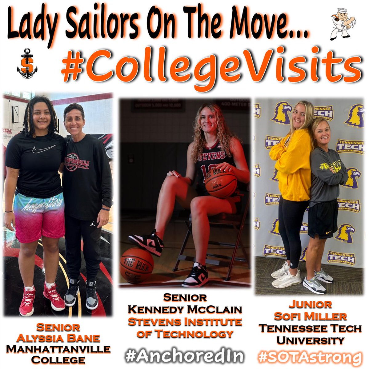 sarasotaGBB's tweet photo. π€©Lady Sailors were busy this past weekend on their college visits!π SO PROUD of Seniors Alyssia Bane & Kennedy McClain and Junior Sofi Miller. Your futures are SO bright! ππ«βππ€π§‘#AnchoredIn #SOTAstrong https://t.co/NsmTQOTeyZ