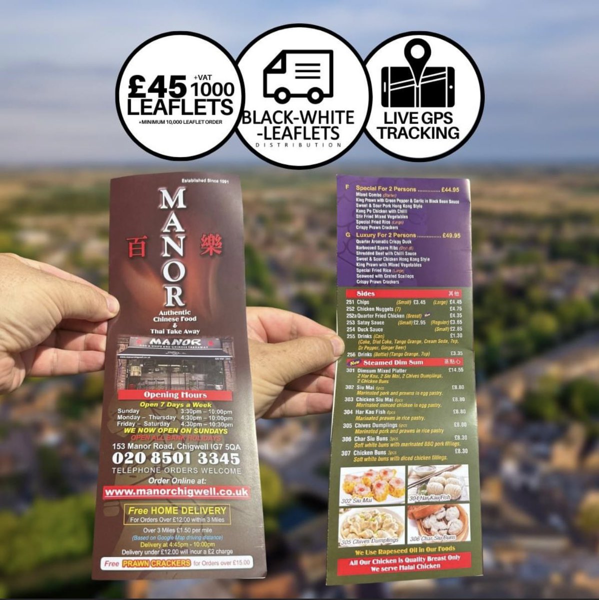 Delivering for Manor Takeaway. If you are local to the area check them out if you fancy a treat manorchigwell.co.uk 😋

For more information on how we can help your business grow please visit black-white-leaflets-distribution.com

#leafletdistribution #londonleaflets #chinesetakeaway