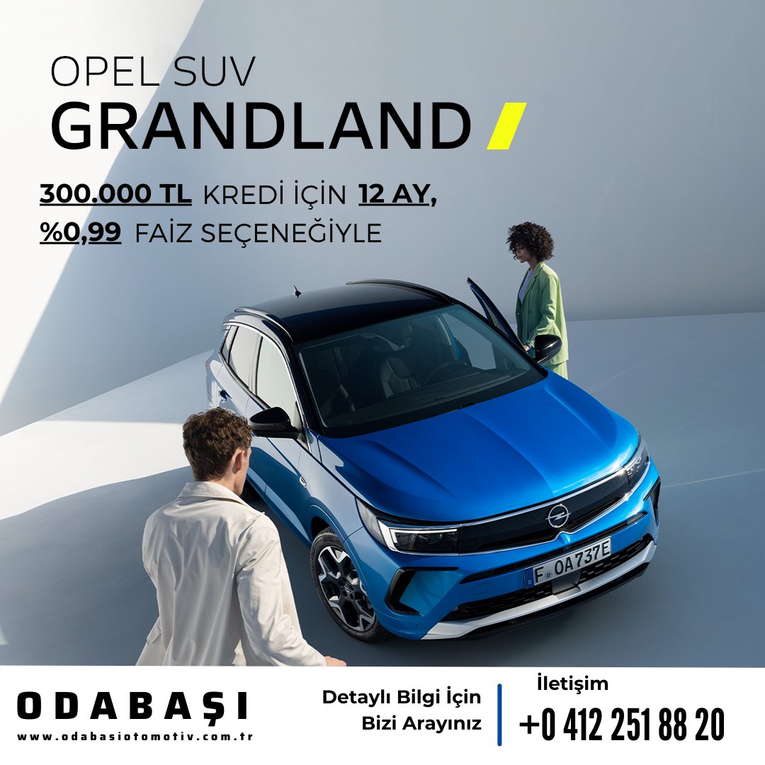 #OpelGrandland'de sıradan hiçbir şeye yer yok. 

300.000 TL Kredi için 12 Ay %0,99 Faiz seçeneğiyle #OdabaşıOpel Showroomlarında.

Detaylı bilgi için; 0(412) 251 88 20