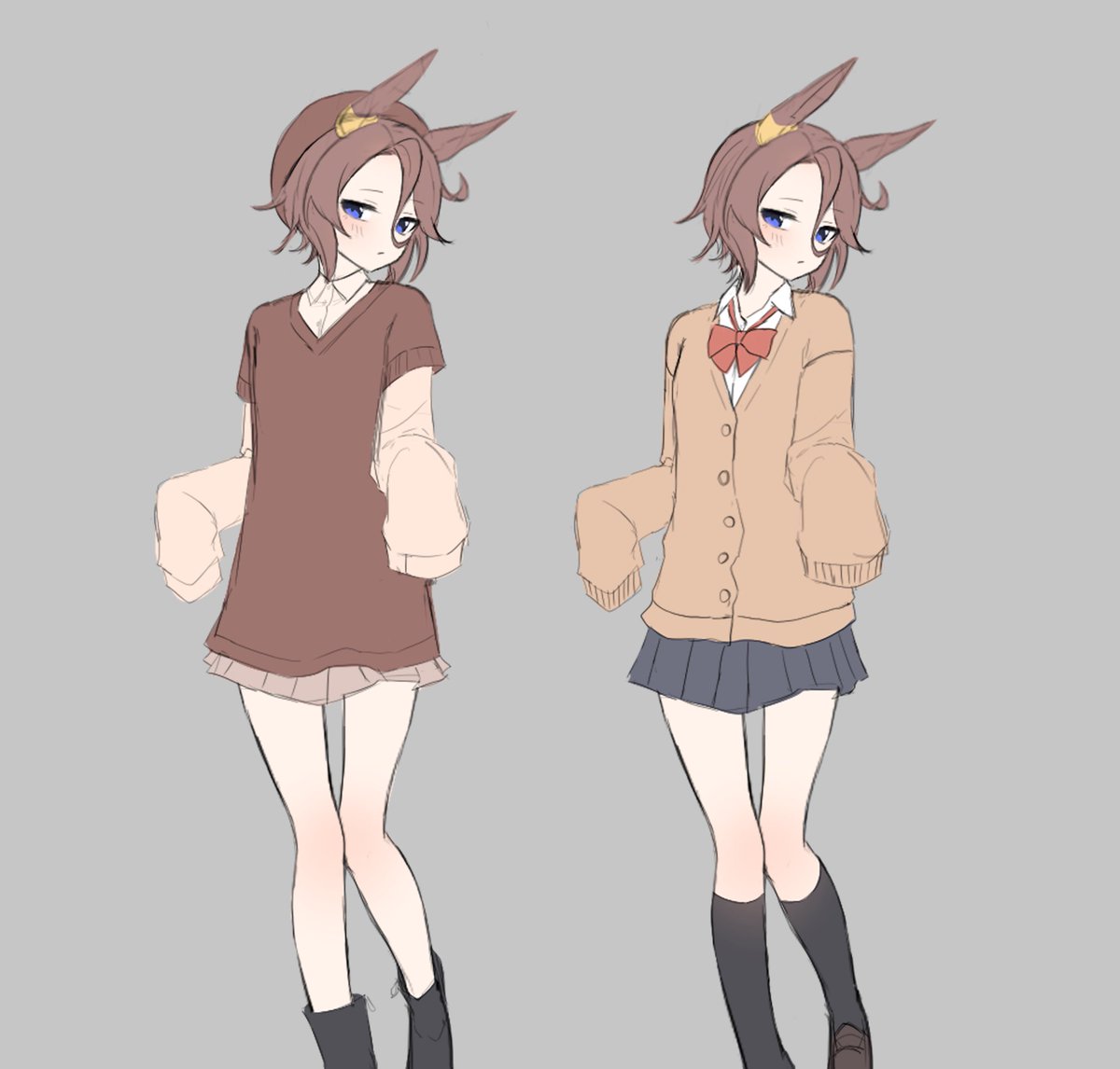 narita taishin (umamusume) 1girl horse ears animal ears skirt socks multiple views brown hair  illustration images