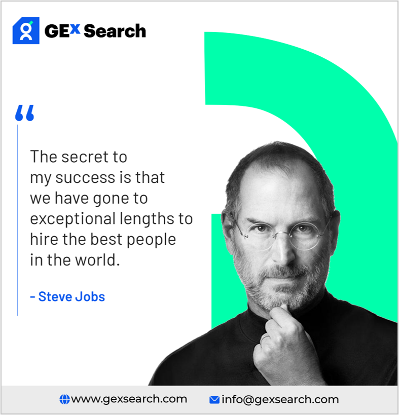 Steve Jobs built Apple on sheer talent, his own and others’. It’s a company that showcases the power of finding the right people. How are you building your company? 
.
.
.
#stevejobs #apple #hiring #recruiting #recruitment #hirerecruiters #righttalent  #talentsearch #GExSearch