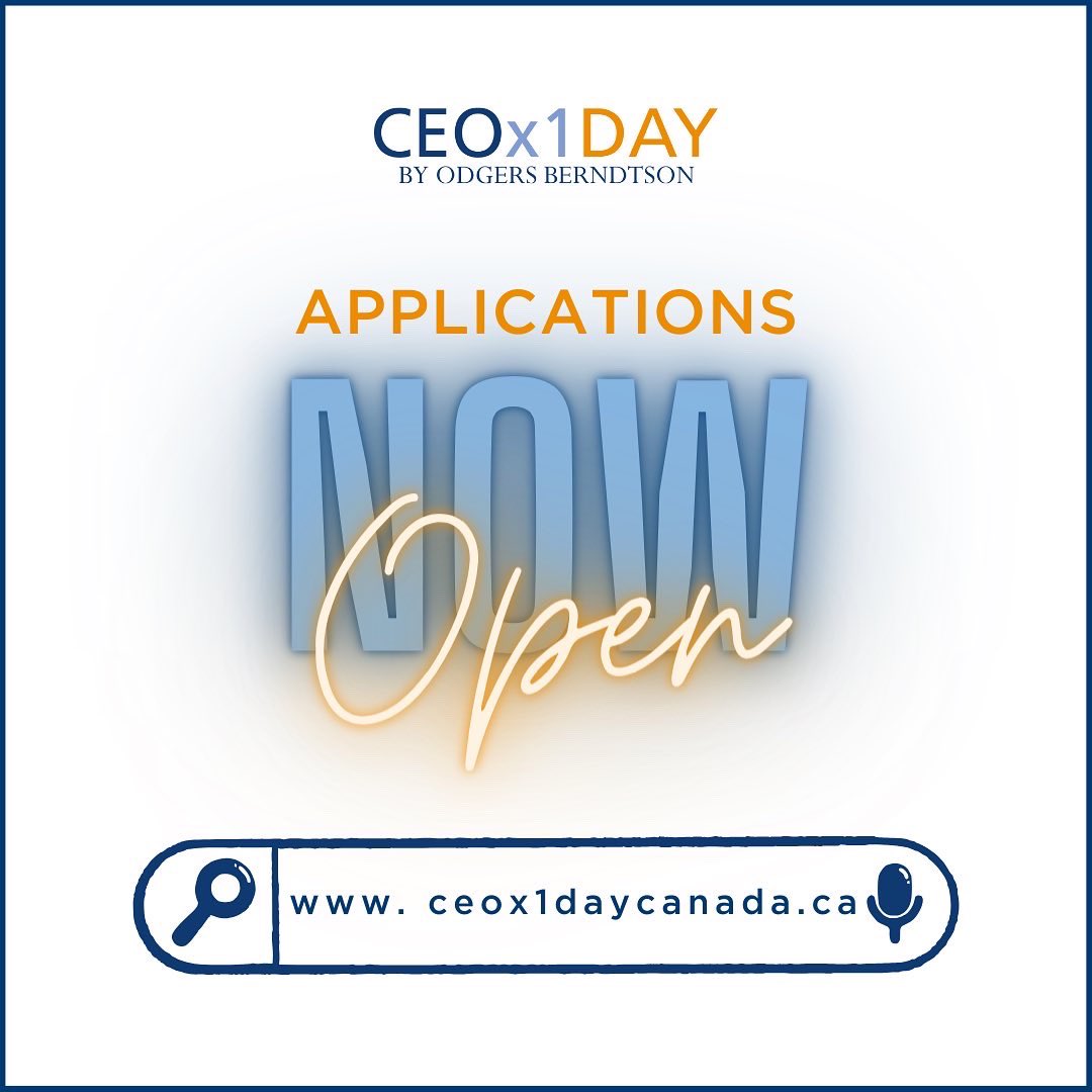 CEOx1Day (@ceox1day) on Twitter photo #CEOx1Day Applications are open! Apply today at CEOx1DayCanada.ca. DM us with questions or email us at ceox1day.canada@odgersberndtson.com. #CEOx1Day Applications are open! Apply today at CEOx1DayCanada.ca. DM us with questions or email us at ceox1day.canada@odgersberndtson.com.