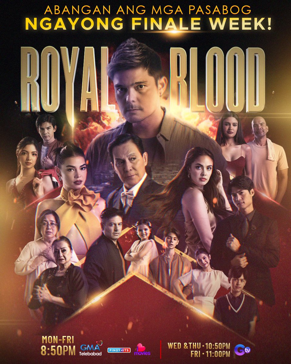 And we're down to the FINALE WEEK of #RoyalBlood! @dingdongdantes @whianwamos @meganbata @mikaeldaez @dion_ignacio @ArthurSolinap 'Wag na 'wag itong palampasin, mga Royalistas! Tumutok simula ngayong gabi, 8:50 PM sa GMA Telebabad.