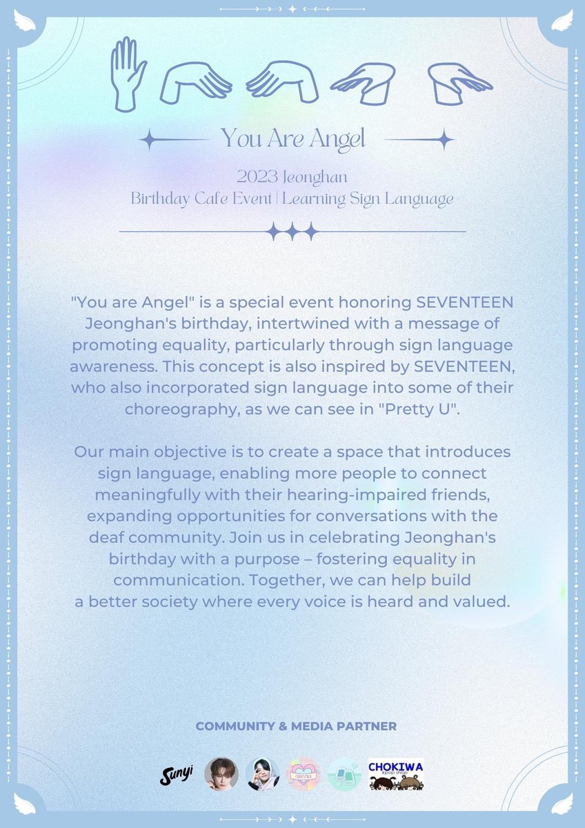 caratstalk's tweet photo. 𝐘𝐎𝐔 𝐀𝐑𝐄 𝐀𝐍𝐆𝐄𝐋
𝟐𝟎𝟐𝟑 Jeonghan Birthday Event
𝘣𝘺 𝘈𝘴𝘢𝘬𝘢𝘮𝘪 @asa__kami 

𝟏𝟎/𝟏𝟓/𝟐𝟎𝟐𝟑
𝐒𝐮𝐧𝐲𝐢 𝐂𝐨𝐟𝐟𝐞𝐞, 𝐁𝐚𝐫𝐢𝐭𝐨, 𝐉𝐚𝐤𝐚𝐫𝐭𝐚 𝐒𝐞𝐥𝐚𝐭𝐚𝐧

RSVP
https://t.co/fNc4rN6HU0

𝘚𝘜𝘗𝘗𝘖𝘙𝘛𝘌𝘋 𝘉𝘠
@IMW_YJH @SweetDream_yjh

#youare_angel #정한 https://t.co/1wcQL1Xsvp