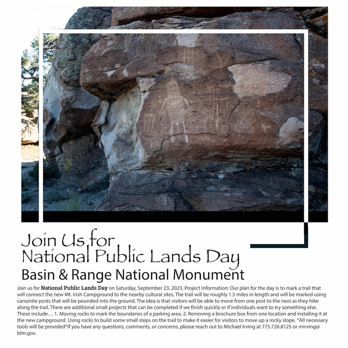 If you haven’t seen Pahranagat Man at Mount Irish - this Saturday is your chance! Join us for National Public Lands Day!

#basinandrangenationalmonument #friendsofbasinandrange #nevada #publiclands #friendsofbasinandrangenationalmonument #basinandrange #nationalpubliclandsday