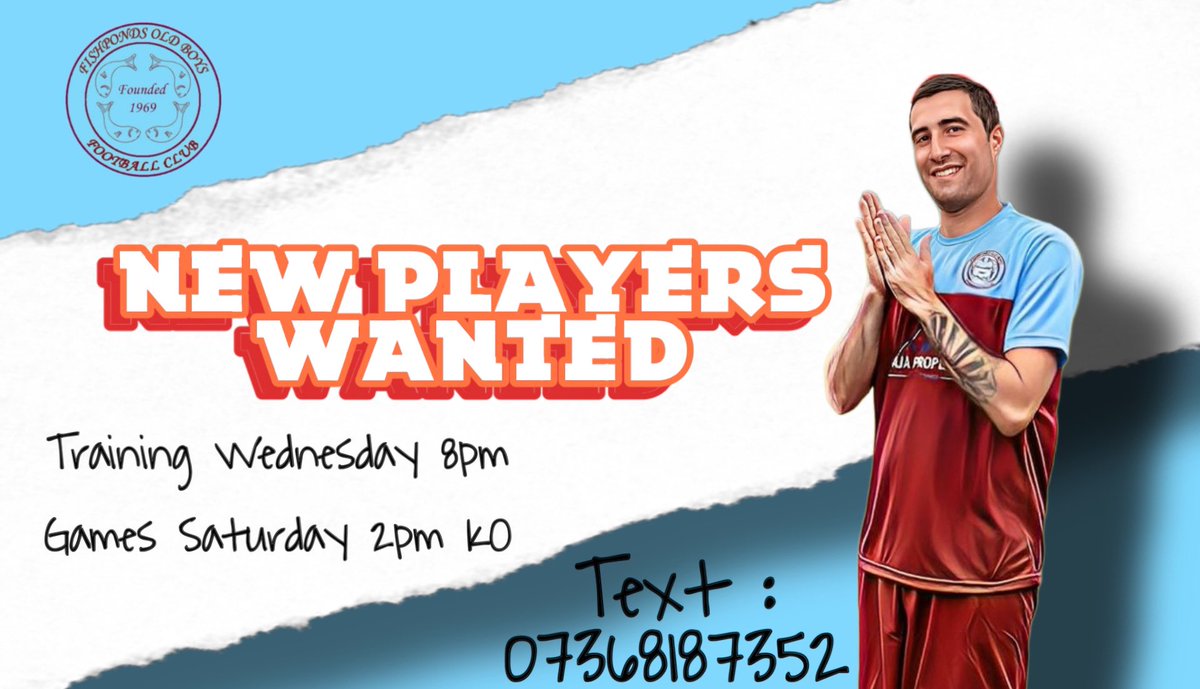 JOIN Fishponds Old Boys FC still looking for players to improve our first and reserves squads.
Training is Wednesday 8pm and kick off match day is Saturday 2pm.
Contact us via DM or text 07368187352
Up the Ponds
