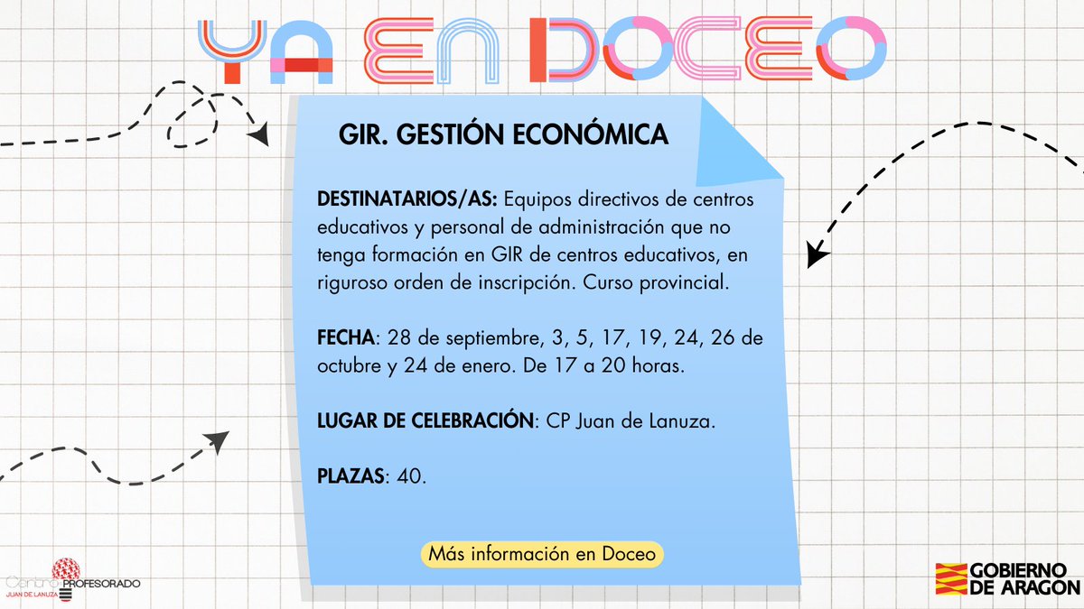 cpjuandelanuza's tweet photo. Ya podéis encontrar en #Doceo el curso provincial de GIR Gestión económica para Equipos directivos y personal de administración. https://t.co/SrvSIiOUtO