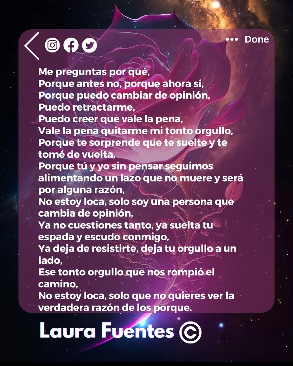 Laura Fuentes (@laura_fuenteslh) on Twitter photo Laura Fuentes©️
🟥🟨🟩🟦🟪
Mis libros:
Circuitos Infinitos.
editorialjacinto.com/producto/circu…
Zion Vol. 1
edicionesletrasnegra.com/nuestros-sello…
Las Cinco Lunas.
editorialjacinto.com/producto/las-c…
🟥🟨🟩🟦🟪
#deamoryotrosvicios #deamor #dedesamor #escritos #frases #escritor #amor #poesia #poemas #poetas Laura Fuentes©️
🟥🟨🟩🟦🟪
Mis libros:
Circuitos Infinitos.
editorialjacinto.com/producto/circu…
Zion Vol. 1
edicionesletrasnegra.com/nuestros-sello…
Las Cinco Lunas.
editorialjacinto.com/producto/las-c…
🟥🟨🟩🟦🟪
#deamoryotrosvicios #deamor #dedesamor #escritos #frases #escritor #amor #poesia #poemas #poetas