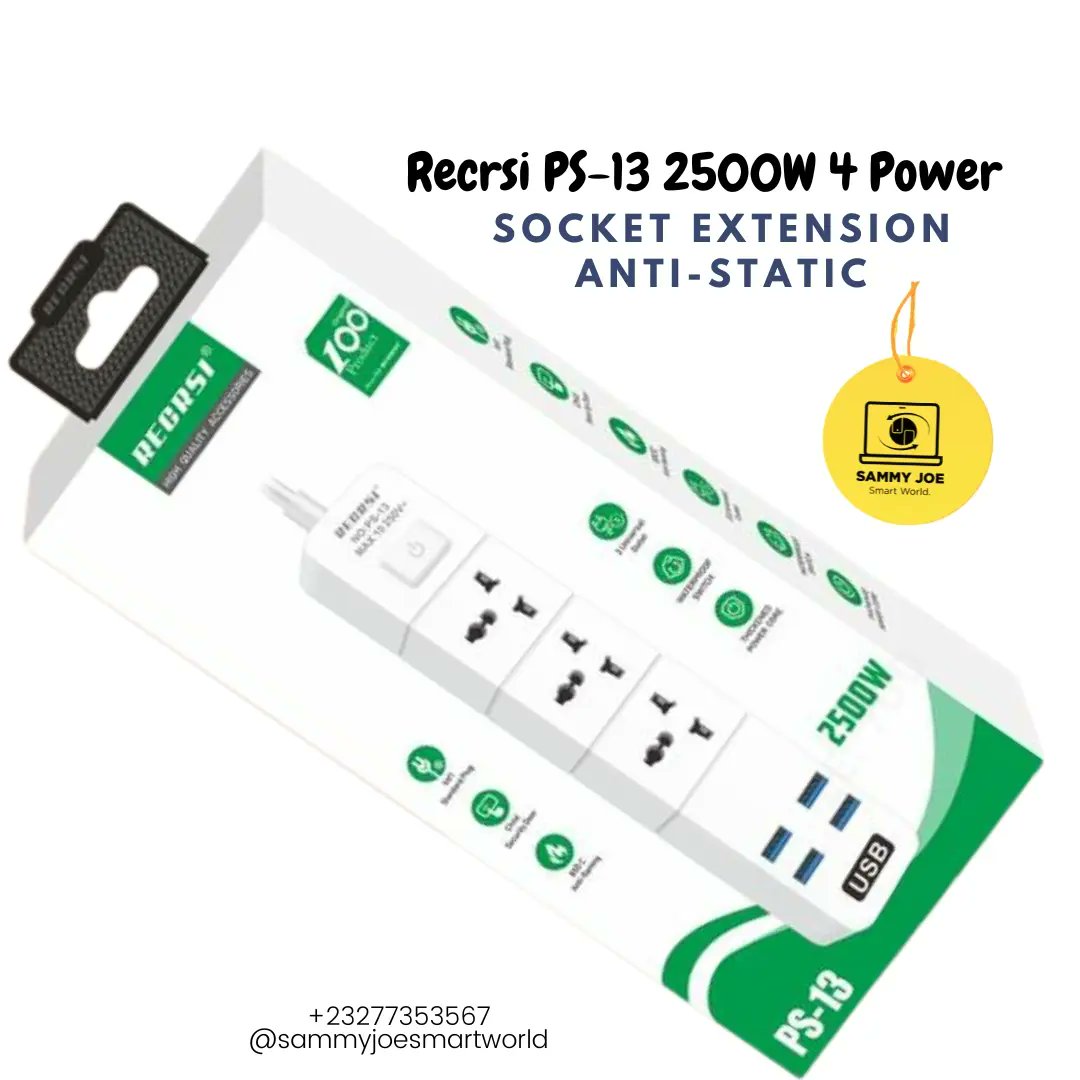 SammyJoeSmartW1's tweet image. Recrsi PS-13 2500W 3 Power Socket Extension 
Price: 450

Comes with 3 Universal Power sockets and Also 4 USB Ports
ANTI-STATIC Power Socket with 2meter cable
High quality flame resistant plastic material
Overload protection/High durability

WhatsApp 077353567
#extensionsocket