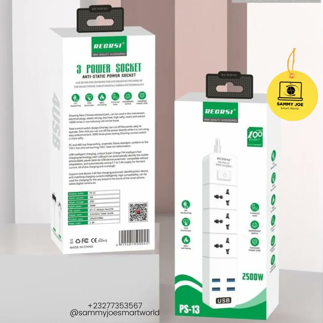 SammyJoeSmartW1's tweet image. Recrsi PS-13 2500W 3 Power Socket Extension 
Price: 450

Comes with 3 Universal Power sockets and Also 4 USB Ports
ANTI-STATIC Power Socket with 2meter cable
High quality flame resistant plastic material
Overload protection/High durability

WhatsApp 077353567
#extensionsocket