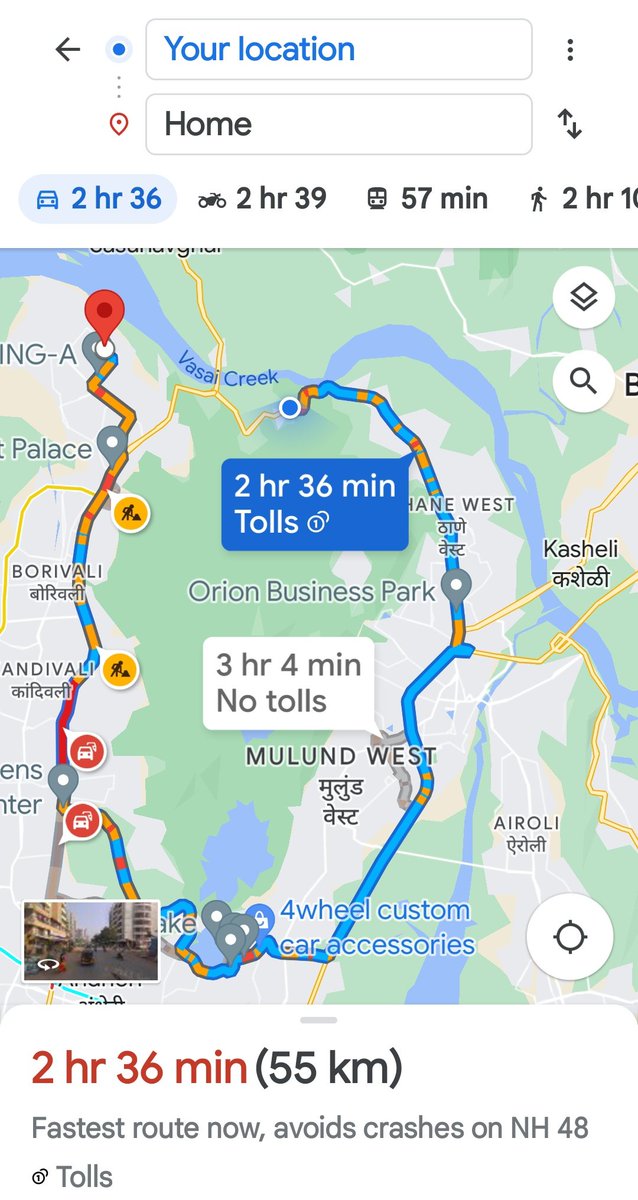 suzannebernert's tweet image. #ghodbunder 
Map is suggesting to turn back and go via Western Express Highway to Mira Road...no idea what happened here / must be a truck