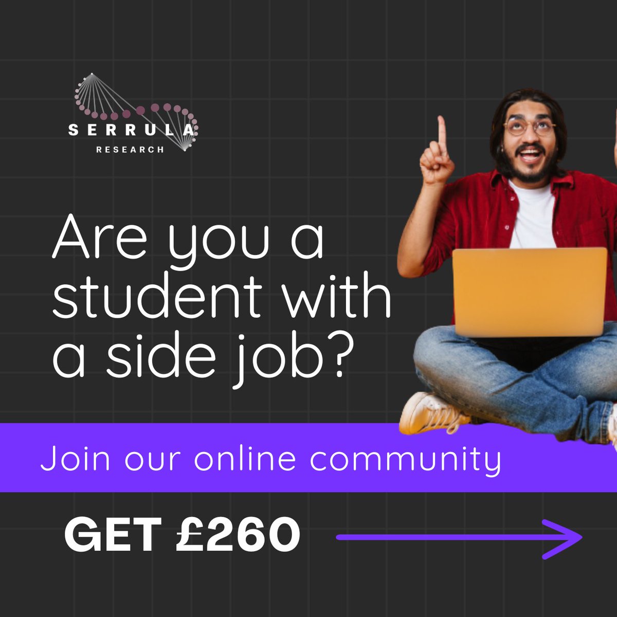 PaidResearchUK's tweet photo. Calling all students! 

Join our online community for £260!

Over three months, take part in various activities.

If you have a part-time job alongside your studies – we want to hear from you.

There's also a £150 bonus prize awarded every month!

APPLY: https://t.co/ddmg2sklG2 https://t.co/3zkYRQ4i2T