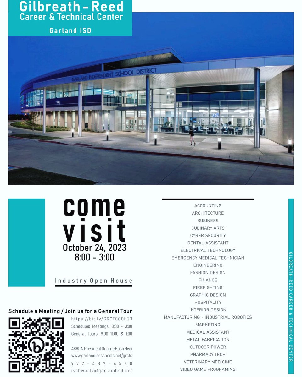 Attention community members and business owners! Have you ever wanted to visit with our staff about partnerships or employing  our students? Sign up for meetings with our teachers on Oct 24 using the QR code on the flyer. 
We will also be offering building tours at 9, 11, and 1.