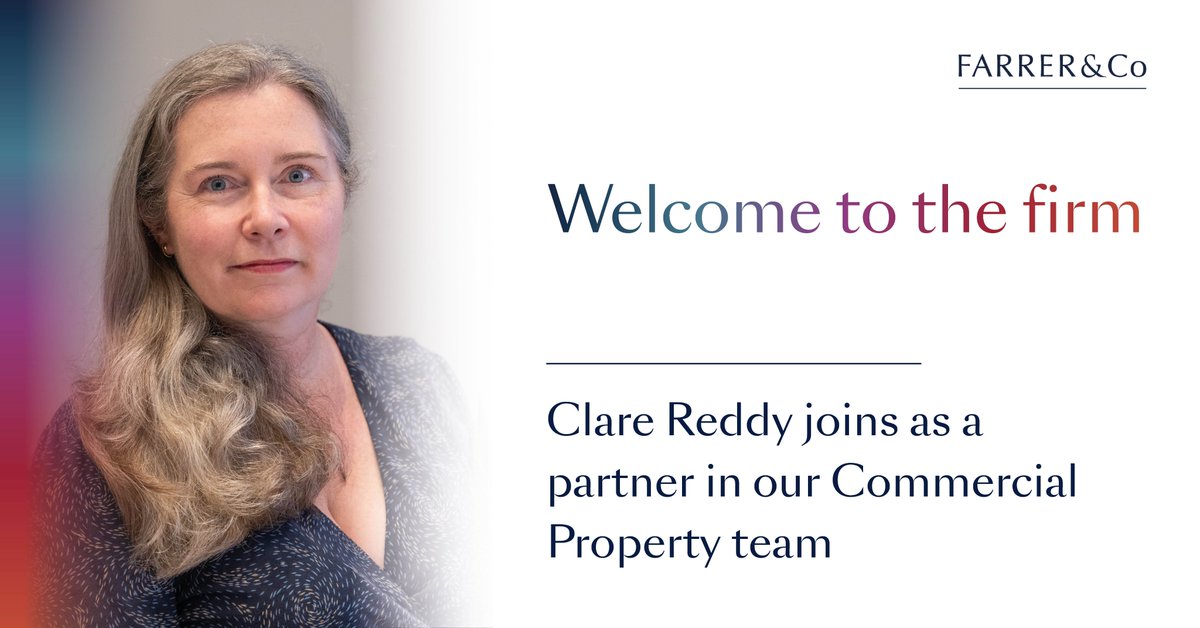 We are delighted to welcome Clare Reddy as a partner in our Commercial Property team.

Clare will further strengthen the team’s offering, advising developers, contractors, investors and occupiers both in the UK and internationally.

Read more here: farrer.co.uk/news-and-insig…