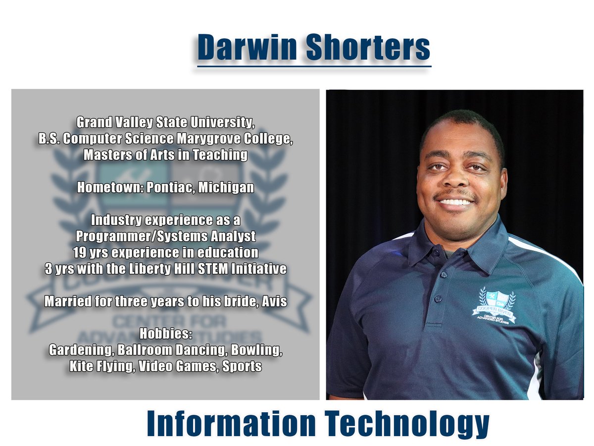 This week's program spotlight - Information Technology - Mr. Darwin Shorters. #CooperRiverCAS #sccte #CCSD #empowerccsd