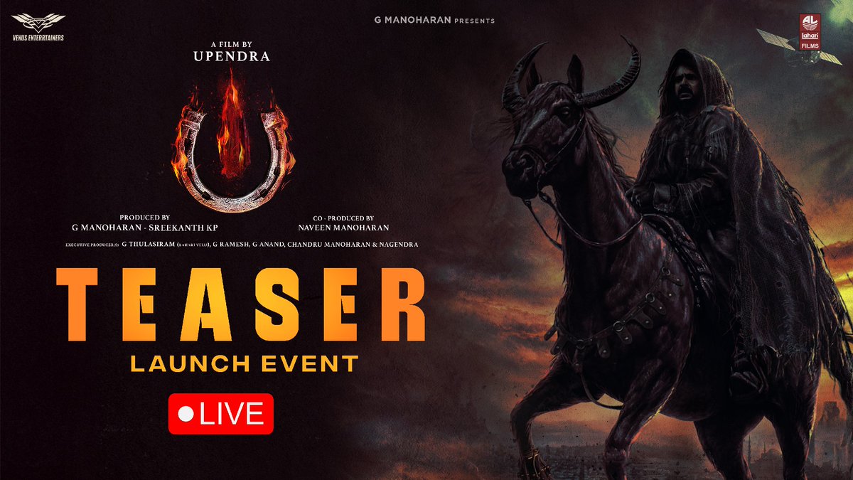 🎥 Step into the spotlight with us! The #Uithemovie teaser launch event is LIVE. ✨🚀

▶️🔗 bit.ly/UITeaserLaunch…

 #UppiDirects #UITheMovieTeaser @nimmaupendra #GManoharan @Laharifilm @enterrtainers @kp_sreekanth #naveenmanoharan @AJANEESHB @shivakumarart @Reeshmananaiah