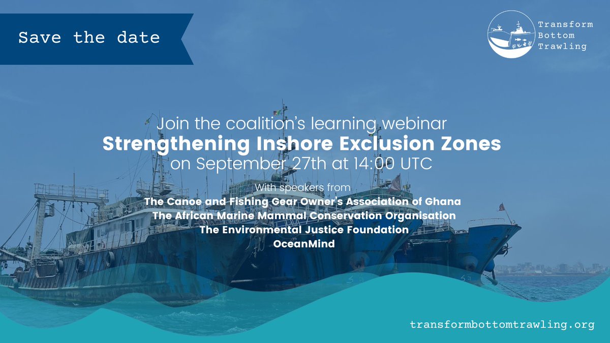 🦀 We're hosting another webinar!🦀

Learn about the importance of well-enforced bottom trawling exclusion zones for sustainable #fisheries and healthy #ecosystems🛶

With <a href="/CanoeGear/">Canoe & Gear Owners Association of Ghana (CaFGOAG)</a> <a href="/ejfoundation/">Environmental Justice Foundation</a> <a href="/OceanMindGlobal/">OceanMind</a> <a href="/AMMCO_SIREN/">AMCO</a>

Register here 👉 shorturl.at/jpDP0