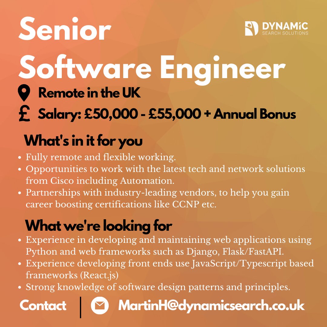 Dynamic__Search's tweet image. Any Software Engineers in the UK, this is a remote opportunity you don&apos;t want to miss!

Work for an industry leading MSP, delivering cutting-edge solutions and working with the latest tech!

Click below to apply while this opportunity is still here!

dynamicsearch.co.uk/job/senior-sof…