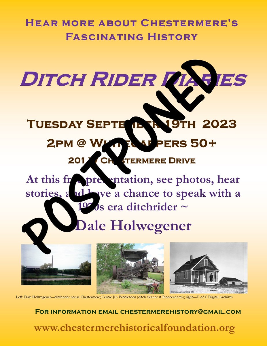 ChestermereF's tweet photo. Ditchrider Diaries POSTPONED :( Sorry for inconvenience it will be rescheduled as soon as possible. @CityChestermere @AnchorCitynews https://t.co/XTYloB3fGh